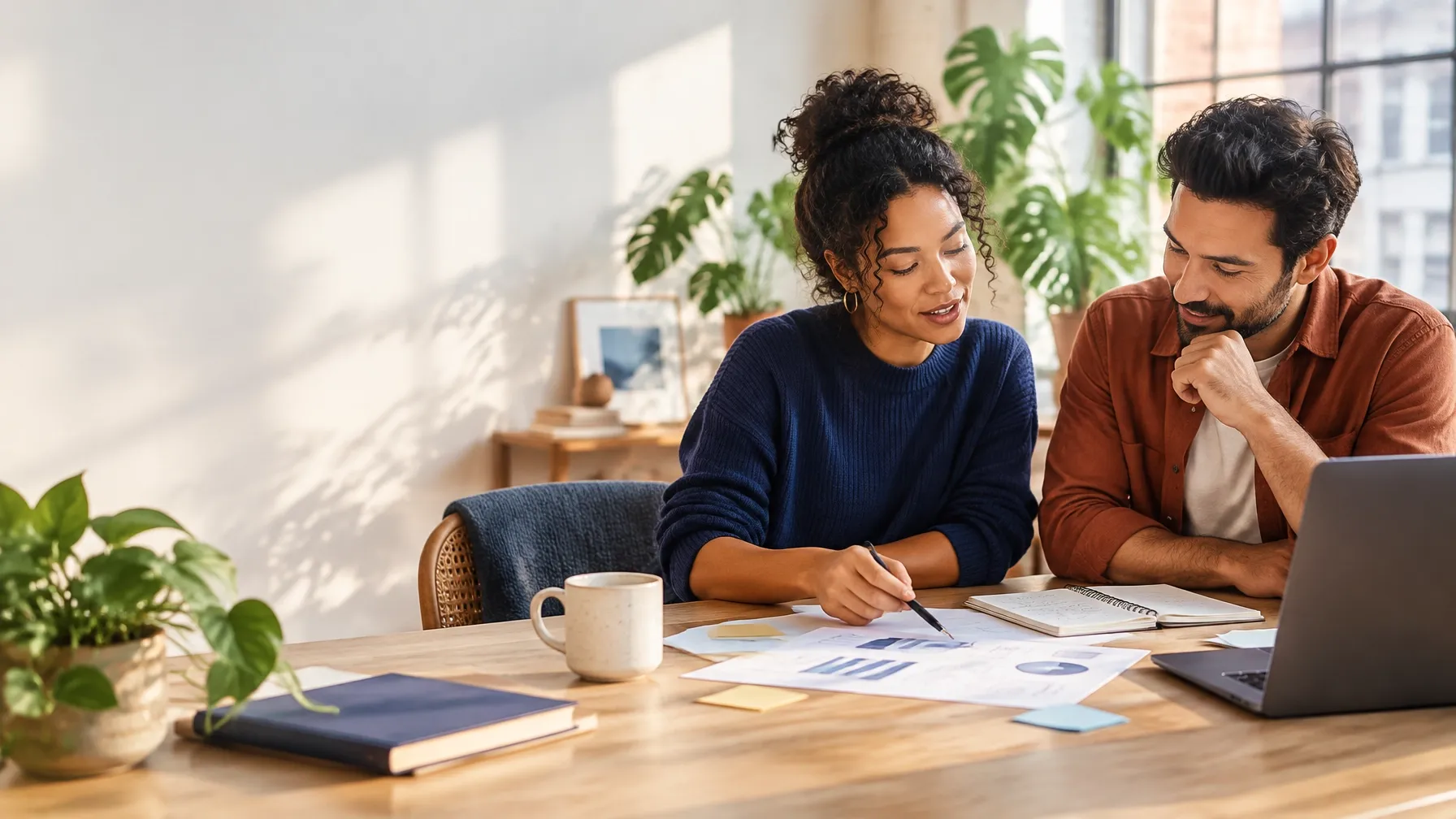 Two business owners collaborating around a growth plan