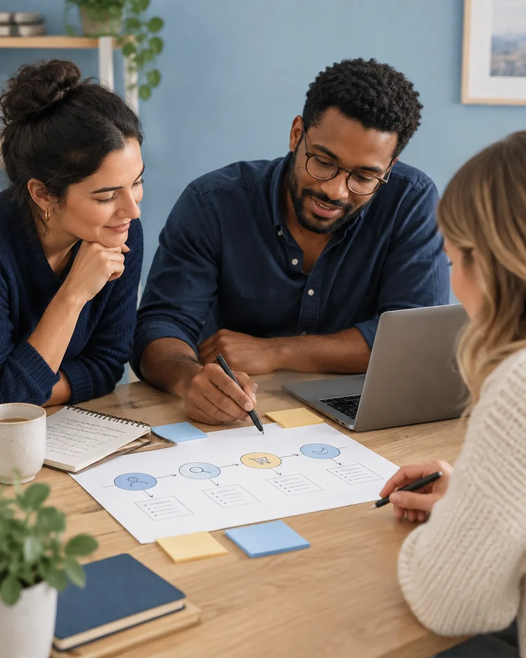 Small SaaS team mapping a customer journey together